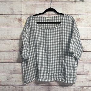 Eileen Fisher Gray Plaid Blouse - XL ✨